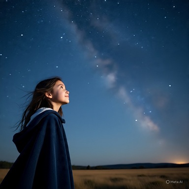a girl looking at the night sky